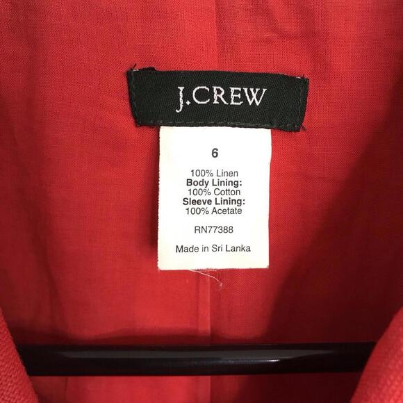 J Crew Blazer Womens 6 Linen Red Preppy Academia Jessica Day Big Buttons - Picture 5 of 8